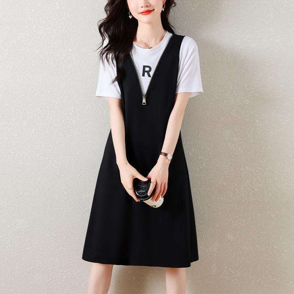 large size womens clothing summer style fashionable fake two piece strap dress fat sister slim a line, Black;gray
large size womens clothing summer style fashionable fake two piece strap dress fat sister slim a line, Black;gray