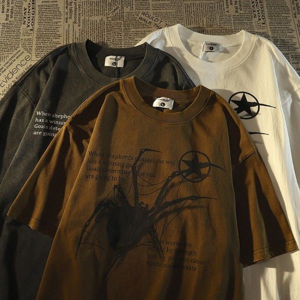 men's casual shirts american retro street spider cotton shortsleeved tshirt men's summer high loose trendy brand oversize couple, White;black
men's casual shirts american retro street spider cotton shortsleeved tshirt men's summer high loose trendy brand oversize couple, White;black