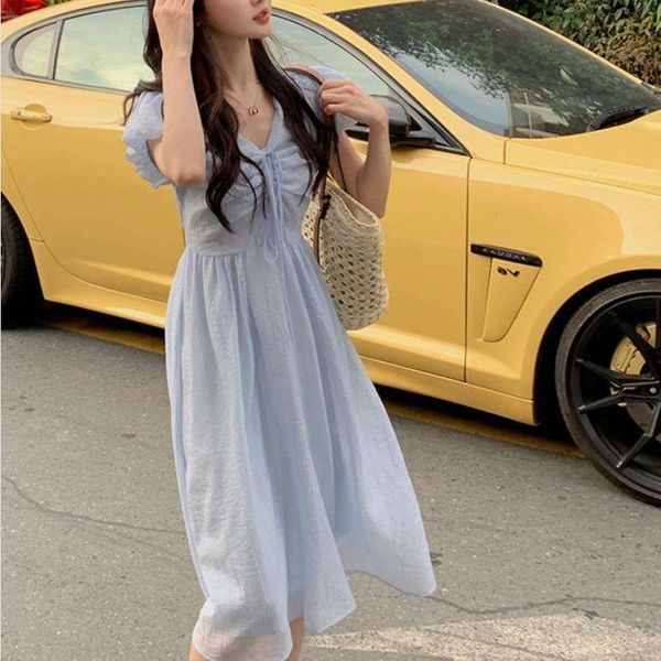 french style v neck puff sleeve dress for women summer waist pleated temperament girl next door slim, Black;gray
french style v neck puff sleeve dress for women summer waist pleated temperament girl next door slim, Black;gray