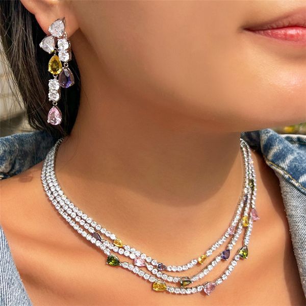luxury multilayer aaa cubic zirconia jewelry set designer woman tennis necklace earrings copper diamond necklaces chokers for bride wedding, Silver
luxury multilayer aaa cubic zirconia jewelry set designer woman tennis necklace earrings copper diamond necklaces chokers for bride wedding, Silver