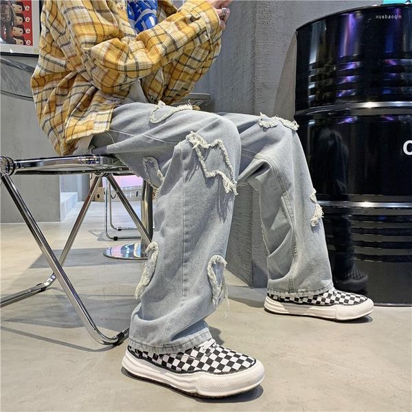 men's jeans vintage men patches straight mopping loose distressed fashion wide leg ins washed denim streetwear trousers youth hip-, Blue
men's jeans vintage men patches straight mopping loose distressed fashion wide leg ins washed denim streetwear trousers youth hip-, Blue