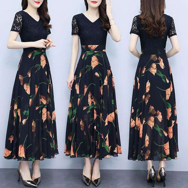 short sleeved lace dress for women summer v neck hollowed out chiffon print slim, Black;gray
short sleeved lace dress for women summer v neck hollowed out chiffon print slim, Black;gray