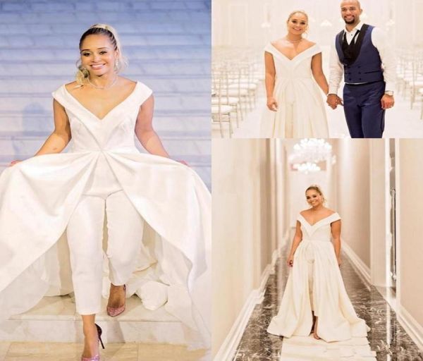 elegant women jumpsuit wedding dresses white satin pantskirts bridal gowns with train big v neck zipper back formal celebrity part7400405
elegant women jumpsuit wedding dresses white satin pantskirts bridal gowns with train big v neck zipper back formal celebrity part7400405