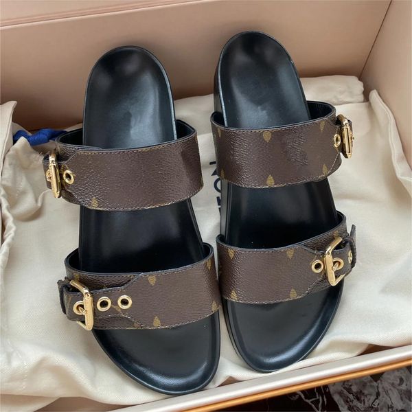 2023 designer brown slippers slides sandals summer flats real leather platform shoes ladies beach effortlessly stylish slides, Black