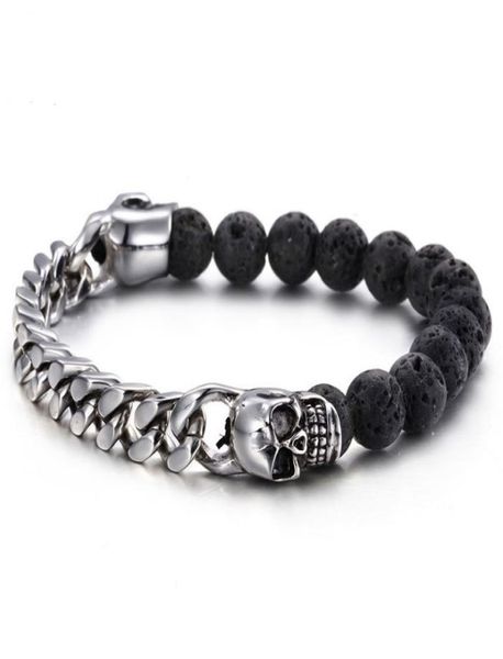 volcanic stones with gold color stainless steel skull bracelets bangles curb cuban link chain bracelet biker man wristband4232298, Black
volcanic stones with gold color stainless steel skull bracelets bangles curb cuban link chain bracelet biker man wristband4232298, Black