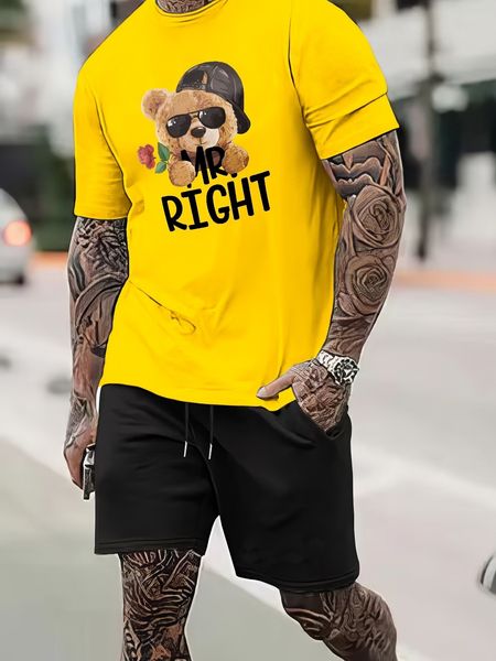 men's tracksuits cool bear print street style 2pcs outfits trendy tshirt and loose drawstring shorts set mens clothing 230724, Gray
men's tracksuits cool bear print street style 2pcs outfits trendy tshirt and loose drawstring shorts set mens clothing 230724, Gray