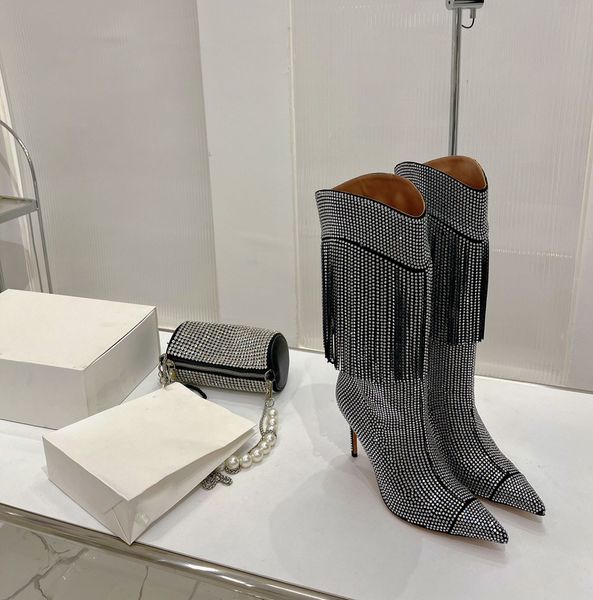 new fashion boots stiletto heels rhinestone knee-high boots temperament rhinestone fringe boots tip boots women's designer shoes factor, Black
new fashion boots stiletto heels rhinestone knee-high boots temperament rhinestone fringe boots tip boots women's designer shoes factor, Black