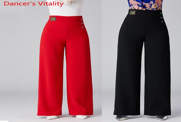 

women modern dance black red long loose pants professional latin national standard ballroom dancing competition training trouser6692447