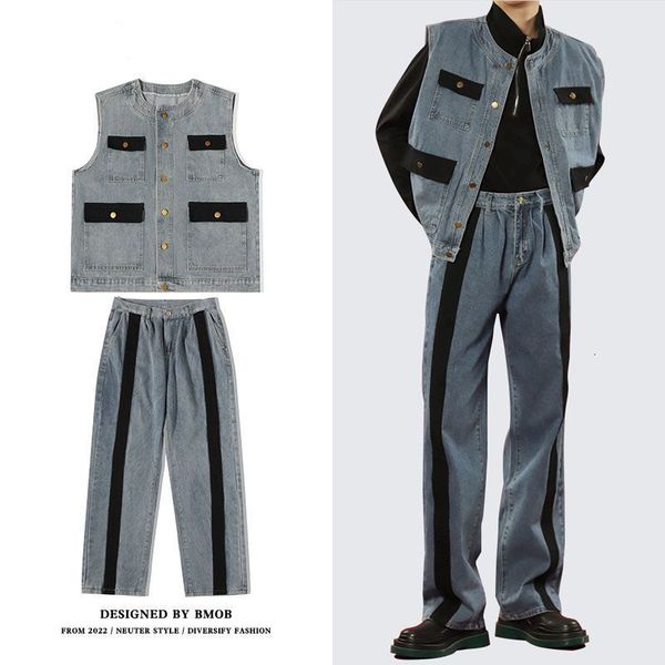 men s tracksuits houzhou sets cargo denim 2 piece outfits male patchwear jeans pants vests sleeveless casual korean streetwear hip hop 23072, Gray
men s tracksuits houzhou sets cargo denim 2 piece outfits male patchwear jeans pants vests sleeveless casual korean streetwear hip hop 23072, Gray