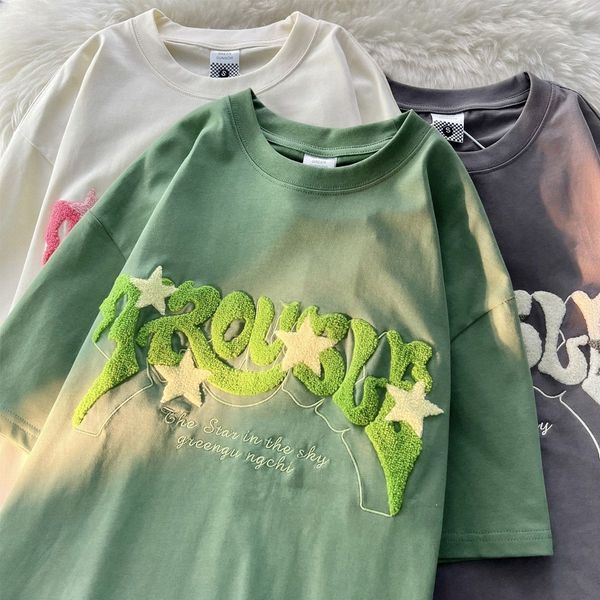 men's tshirts cotton american embroidery letters flocking stars short sleeved t shirt women and men loose retro harajuku streetwear 23, White;black
men's tshirts cotton american embroidery letters flocking stars short sleeved t shirt women and men loose retro harajuku streetwear 23, White;black
