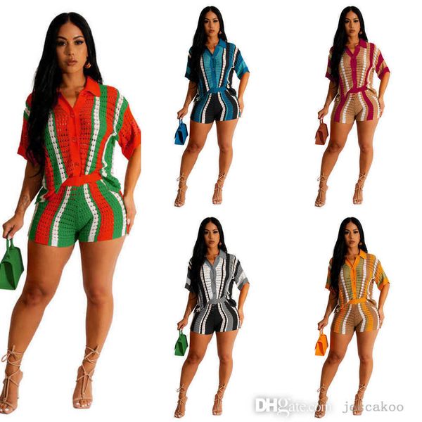 summer womens tracksuits hollowed out knitted striped contrast short sleeve cardigan shorts suit two piece sweater set, Gray
summer womens tracksuits hollowed out knitted striped contrast short sleeve cardigan shorts suit two piece sweater set, Gray