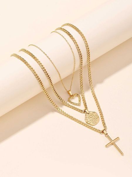 women's accessories 3pcs stainless steel cross eye hollow out love fashion pendant necklace set, Silver
women's accessories 3pcs stainless steel cross eye hollow out love fashion pendant necklace set, Silver