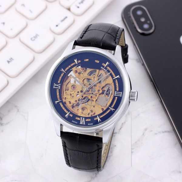 brand luxury men watches business mens designer watch skeleton dial genuine leather strap mechanical automatic 43mm gold wristwatches for me, Slivery;brown
brand luxury men watches business mens designer watch skeleton dial genuine leather strap mechanical automatic 43mm gold wristwatches for me, Slivery;brown
