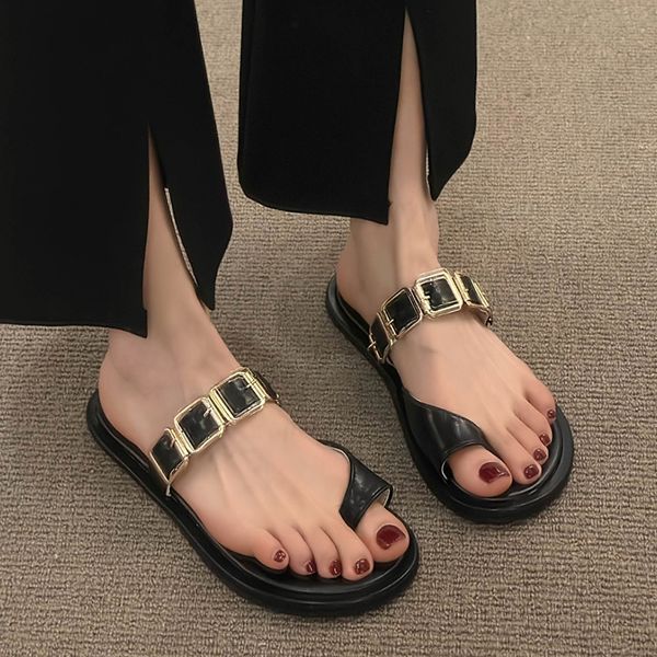 flat slippers women's new fashion buckle toe sandals women wear 2023 summer casual sandals flip flops., Black
flat slippers women's new fashion buckle toe sandals women wear 2023 summer casual sandals flip flops., Black