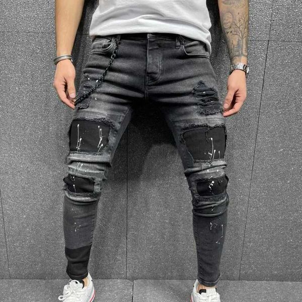 men's jeans new four seasons small foot pencil pants striped denim nine-part patchwork pattern 2022 y2303 l230726, Blue
men's jeans new four seasons small foot pencil pants striped denim nine-part patchwork pattern 2022 y2303 l230726, Blue