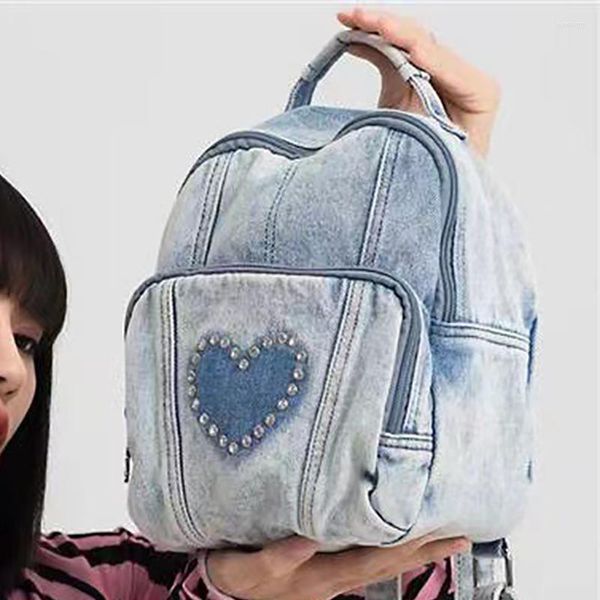 school bags y2k denim backpack small size with rhinestone embellished heart shape cool girl shoulder bag handle handbag design
school bags y2k denim backpack small size with rhinestone embellished heart shape cool girl shoulder bag handle handbag design