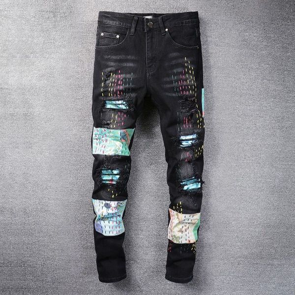 designer mens jeans cool style luxury fashion embroidered patches denim pant distressed ripped biker black blue men slim pencil jean slim fi
designer mens jeans cool style luxury fashion embroidered patches denim pant distressed ripped biker black blue men slim pencil jean slim fi