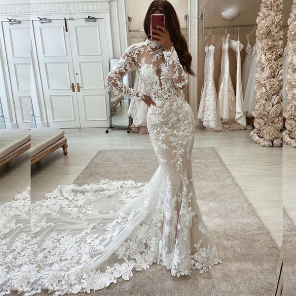 white unique design lace high collor mermaid wedding dresses long sleeve wedding gown see through dress for bride
white unique design lace high collor mermaid wedding dresses long sleeve wedding gown see through dress for bride
