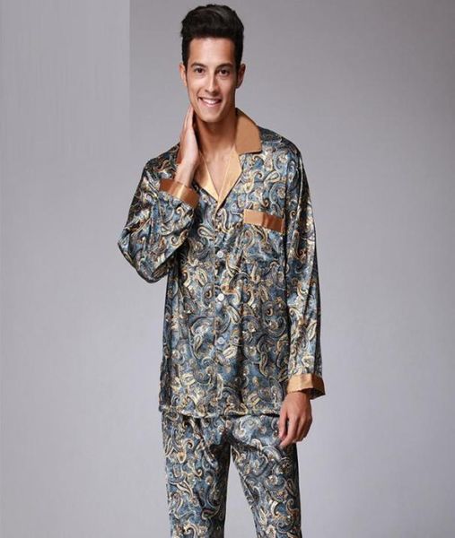 man039s fashion v neck fake silk pajamas for men with l xl xxl size with printing open shirt with button sleepwear for men long8428530, Black;brown
man039s fashion v neck fake silk pajamas for men with l xl xxl size with printing open shirt with button sleepwear for men long8428530, Black;brown