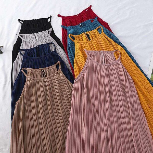 sleeveless tank skirt for women summer style backless long pleated resort dress, Black;gray
sleeveless tank skirt for women summer style backless long pleated resort dress, Black;gray