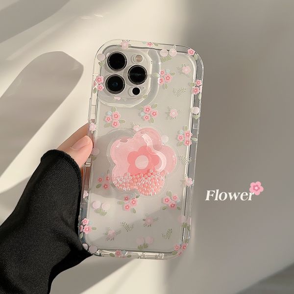 

crushed flower quicksand holder phone case suitable for 14 promax 13 transparent 14