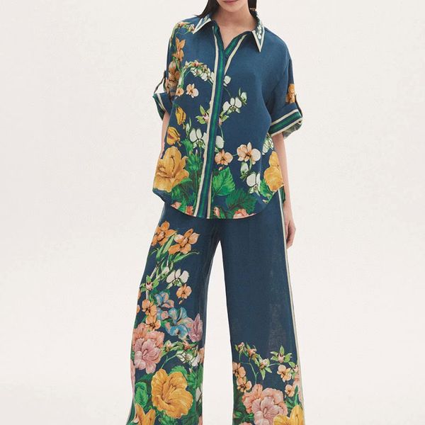 australian designer two-piece set casual loose linen printed shirt with high waist wide leg pants for women, White
australian designer two-piece set casual loose linen printed shirt with high waist wide leg pants for women, White