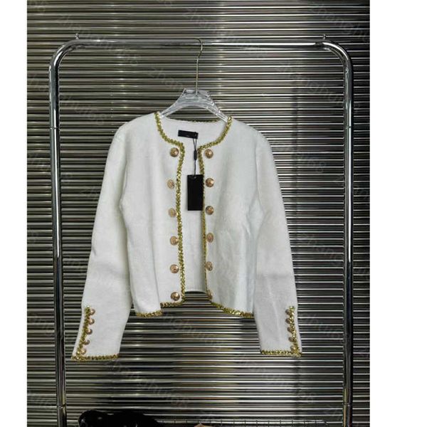 23ss womens designer clothing womens knits french vintage double breasted long sleeve cardigan with gold rim womens clothes a1, White
23ss womens designer clothing womens knits french vintage double breasted long sleeve cardigan with gold rim womens clothes a1, White