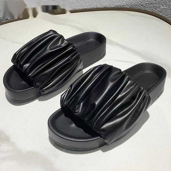 slippers thick sole women genuine leather pleated slides woman summer shoes comfort mules runway flat, Black
slippers thick sole women genuine leather pleated slides woman summer shoes comfort mules runway flat, Black
