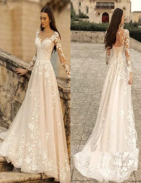 elegant oneck lace a line boho wedding dresses sheer long sleeves tulle applique sweep train wedding bride gowns with lace up bac4444708, White
elegant oneck lace a line boho wedding dresses sheer long sleeves tulle applique sweep train wedding bride gowns with lace up bac4444708, White