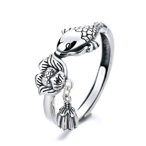 s925 silver ring female retro ethnic carp lotus tassel food ring couple adjustable ring female, Golden;silver
s925 silver ring female retro ethnic carp lotus tassel food ring couple adjustable ring female, Golden;silver