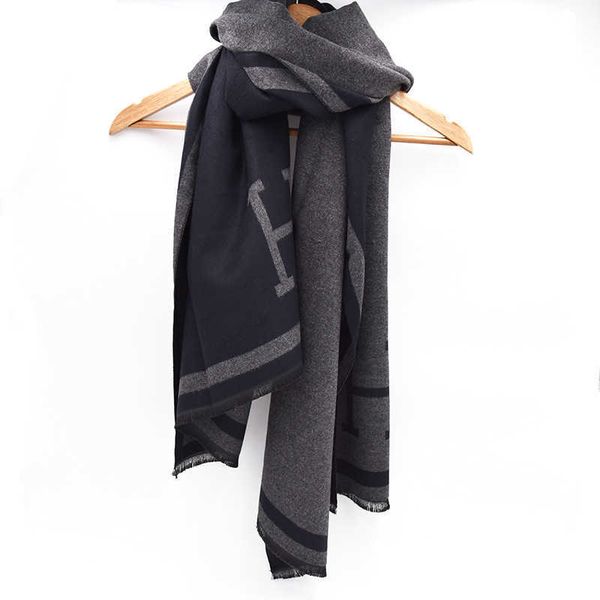2023 autumn/winter new korean version high grade double sided h-letter imitation cashmere fringe scarf women's thickened warm shawl, Blue;gray 
2023 autumn/winter new korean version high grade double sided h-letter imitation cashmere fringe scarf women's thickened warm shawl, Blue;gray