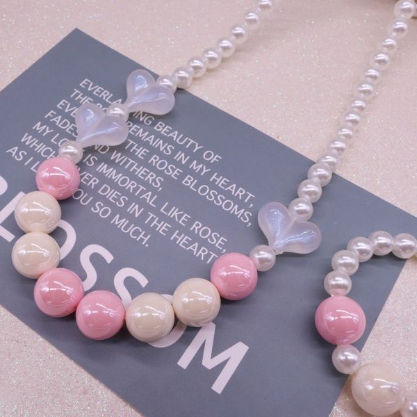 necklace bracelet set girl macaron color white plated beaded girl sweet heart necklace, Silver
necklace bracelet set girl macaron color white plated beaded girl sweet heart necklace, Silver