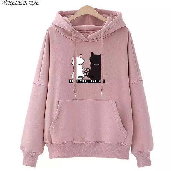 women sweater long sleeve hooded collar fleece lined cartoon cat pocket loose casual pullover autumn winter fashion wild, Black
women sweater long sleeve hooded collar fleece lined cartoon cat pocket loose casual pullover autumn winter fashion wild, Black