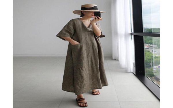 women linen vneck loose dresses korean vintage solid color pocket design maxi robe kimono vkdr21474079040, Black;gray
women linen vneck loose dresses korean vintage solid color pocket design maxi robe kimono vkdr21474079040, Black;gray