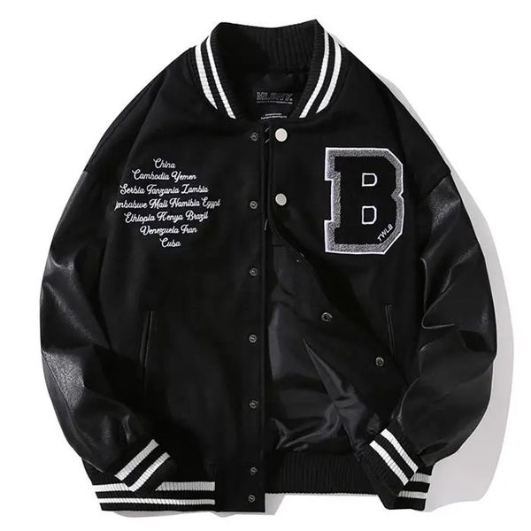 mens jackets spring fall stitching leather sleeve bomber jacket letter embroidered black baseball uniform men women couple casual streetwear, Black;brown
mens jackets spring fall stitching leather sleeve bomber jacket letter embroidered black baseball uniform men women couple casual streetwear, Black;brown
