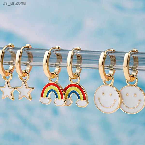 fashion cute star smiling face pendant gold plated rainbow hoop earrings for women girls stylish punk huggie jewelry accessories l230620, Golden;silver
fashion cute star smiling face pendant gold plated rainbow hoop earrings for women girls stylish punk huggie jewelry accessories l230620, Golden;silver