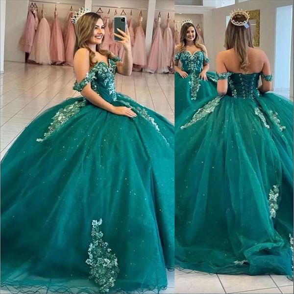 2023 dark green quinceanera dresses ball gown sweetheart off shoulder lace appliques crystal beads flowers corset back dress sweet 16 vestid, Blue;red
2023 dark green quinceanera dresses ball gown sweetheart off shoulder lace appliques crystal beads flowers corset back dress sweet 16 vestid, Blue;red
