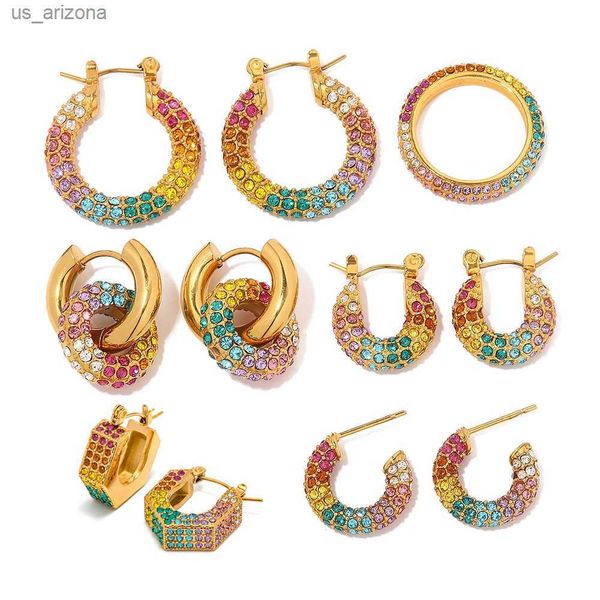 uworld luxury bling colorful zirconia inlaid hoop earrings rings 18k waterproof pvd gold plated trendy earrings women stylish l230620, Golden;silver
uworld luxury bling colorful zirconia inlaid hoop earrings rings 18k waterproof pvd gold plated trendy earrings women stylish l230620, Golden;silver