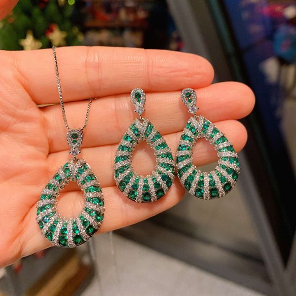 designer jewelry women's earrings colorful treasure earnail pendant set with simulated emerald pendant earring set, Silver
designer jewelry women's earrings colorful treasure earnail pendant set with simulated emerald pendant earring set, Silver
