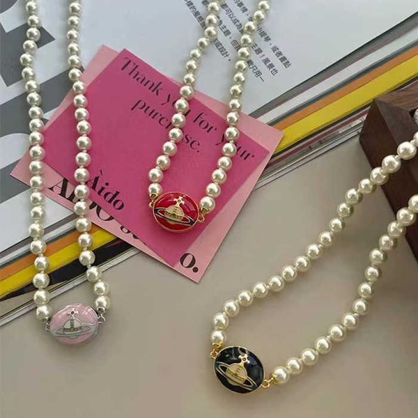 queen mother vivian pearl necklace saturn enamel magnet bracelet female fashion personality collar chain, Silver 
queen mother vivian pearl necklace saturn enamel magnet bracelet female fashion personality collar chain, Silver