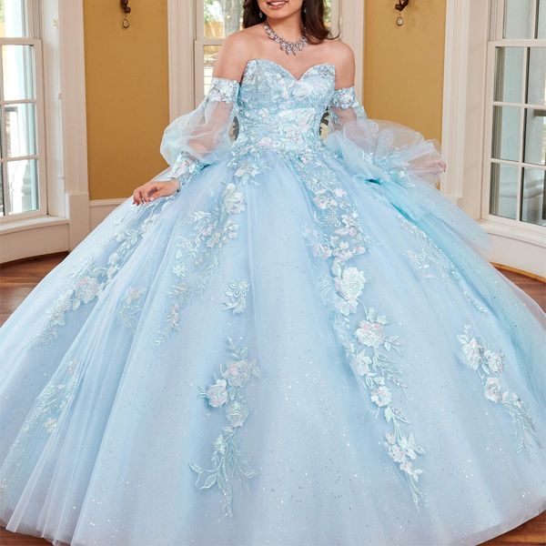 sky blue quinceanera dress handmade flowers with long puff sleeve vestidos de 15 anos tulle cinderella 16 princess gowns, Blue;red
sky blue quinceanera dress handmade flowers with long puff sleeve vestidos de 15 anos tulle cinderella 16 princess gowns, Blue;red