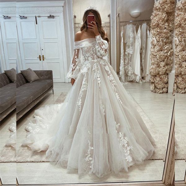 lace appliques off shoulder wedding dress long lantern sleeves bridal gown plus size country wedding dresses for bride, White
lace appliques off shoulder wedding dress long lantern sleeves bridal gown plus size country wedding dresses for bride, White