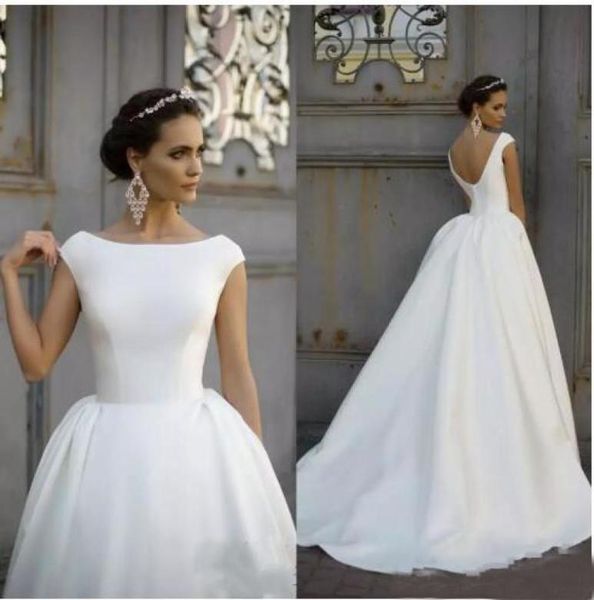 satin a line wedding dress 2019 boat jewel neck ruched draped cap sleeves v back plus size custom bridal gowns simple wedding dres1313500, White
satin a line wedding dress 2019 boat jewel neck ruched draped cap sleeves v back plus size custom bridal gowns simple wedding dres1313500, White