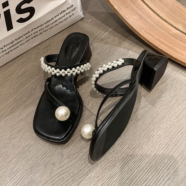 thick-heeled shoes pearl fashion women's slippers summer new 2023 casual wear party flip-flops sandals., Black
thick-heeled shoes pearl fashion women's slippers summer new 2023 casual wear party flip-flops sandals., Black