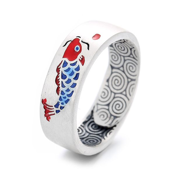 s925 sterling silver vintage matte process simple koi pattern drop glue color glaze ethnic wind open ring, Golden;silver
s925 sterling silver vintage matte process simple koi pattern drop glue color glaze ethnic wind open ring, Golden;silver