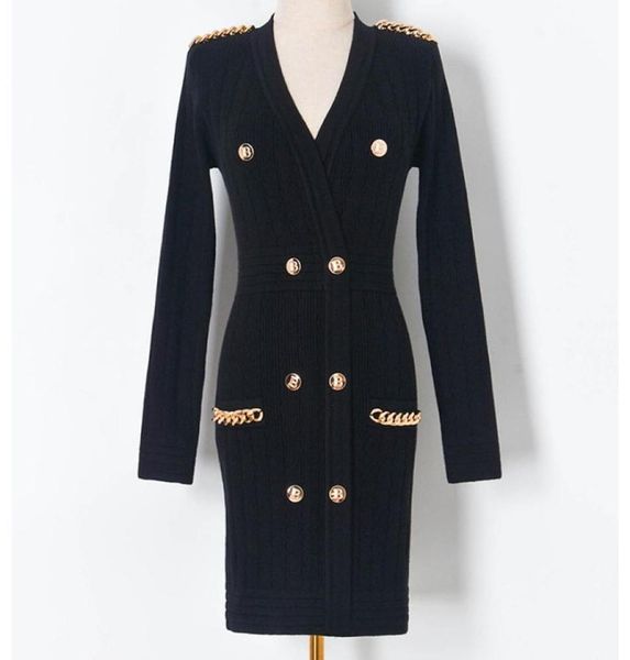 women milan runway dresses v neck long sleeve knitted dress with gold chains fashion slim knit dress9099370, Black
women milan runway dresses v neck long sleeve knitted dress with gold chains fashion slim knit dress9099370, Black
