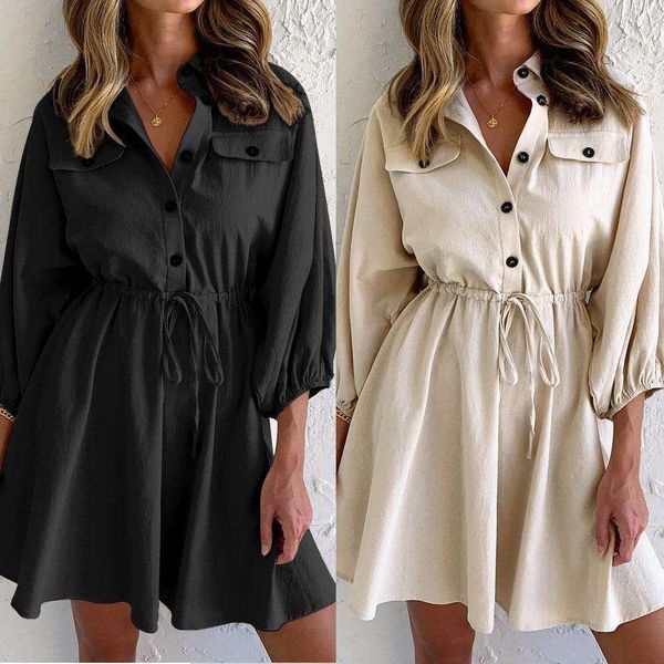 spring and summer lapel single breasted shirt pocket tethered casual dress for women, Black;gray
spring and summer lapel single breasted shirt pocket tethered casual dress for women, Black;gray