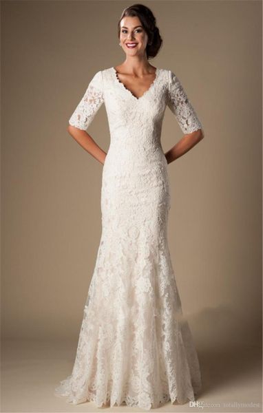 ivory vintage lace mermaid modest wedding dresses with half sleeves v neck elbow sleeves length temple wedding gowns vestido de no3996524, White
ivory vintage lace mermaid modest wedding dresses with half sleeves v neck elbow sleeves length temple wedding gowns vestido de no3996524, White