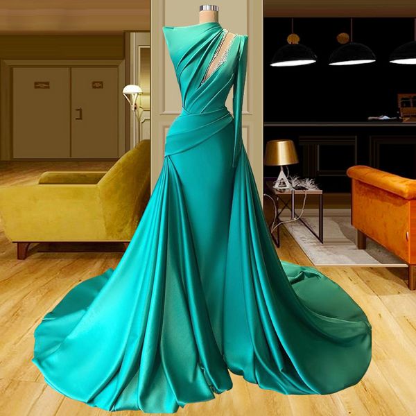 green celebrity evening dresses one shoulder draped satin red carpet runaway dress for women beaded overskirt formal gowns, Black;red
green celebrity evening dresses one shoulder draped satin red carpet runaway dress for women beaded overskirt formal gowns, Black;red