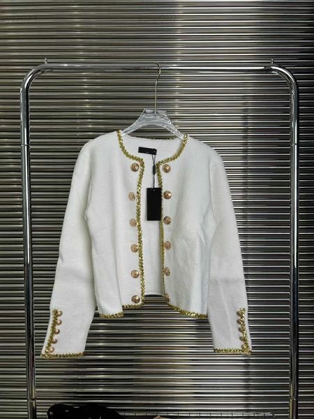 designer clothes women single breasted knit gold sequin edging design sweater long sleeved cardigan multiple product, White
designer clothes women single breasted knit gold sequin edging design sweater long sleeved cardigan multiple product, White